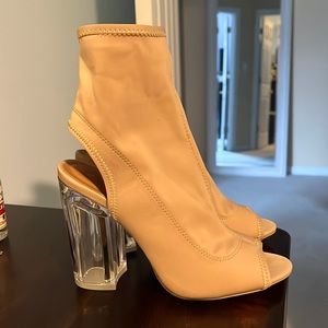 Clear heel nude booties